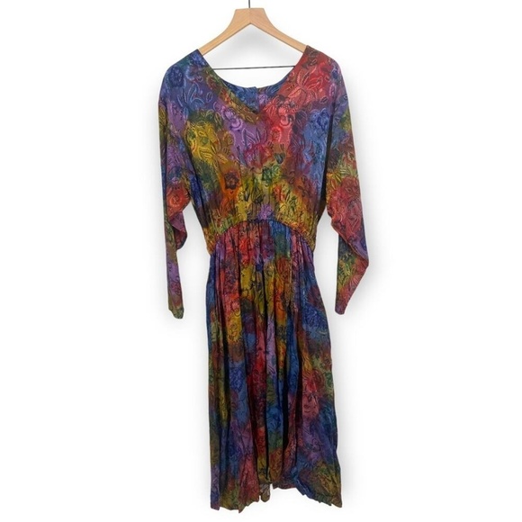 Vintage 80’s metallic tie dye Rayon Long Sleeve Dress - Picture 1 of 7